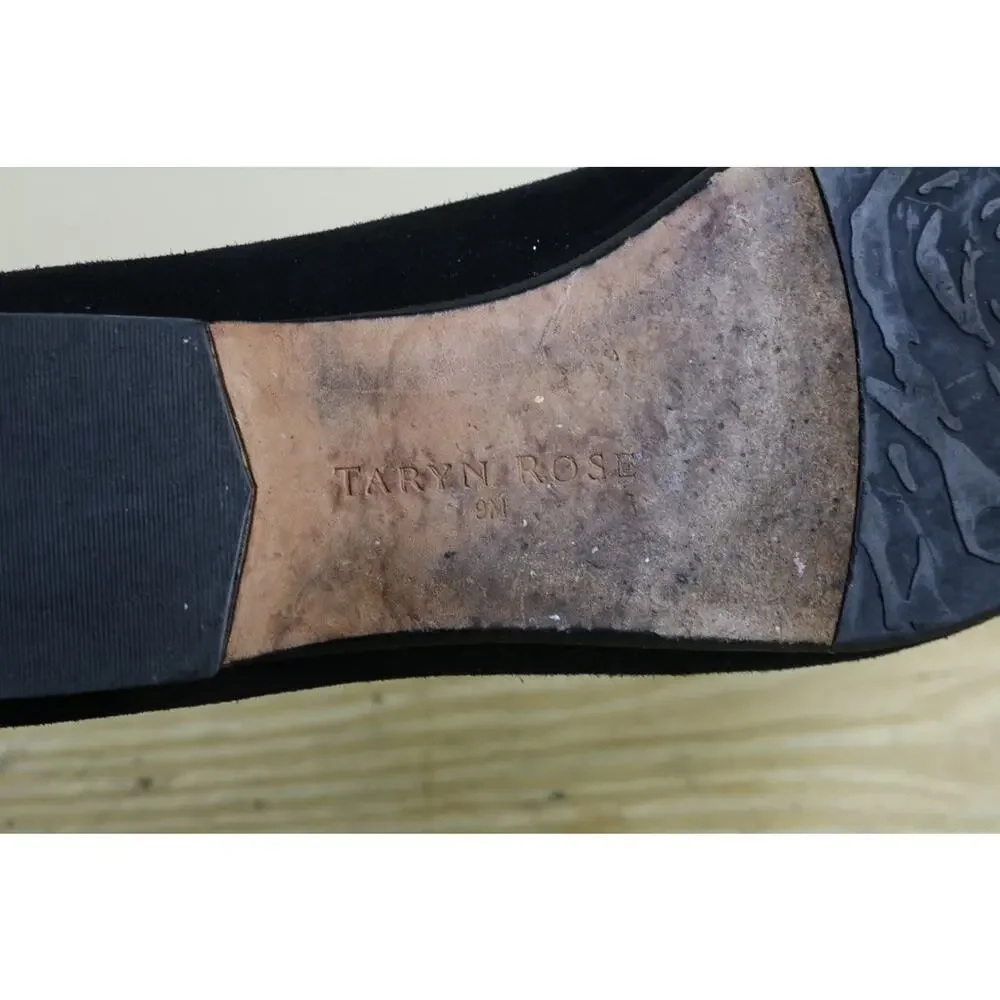 Taryn Rose Shoes 9M Black Suede Ballet Flats Patent Leather Bow Slip Ons